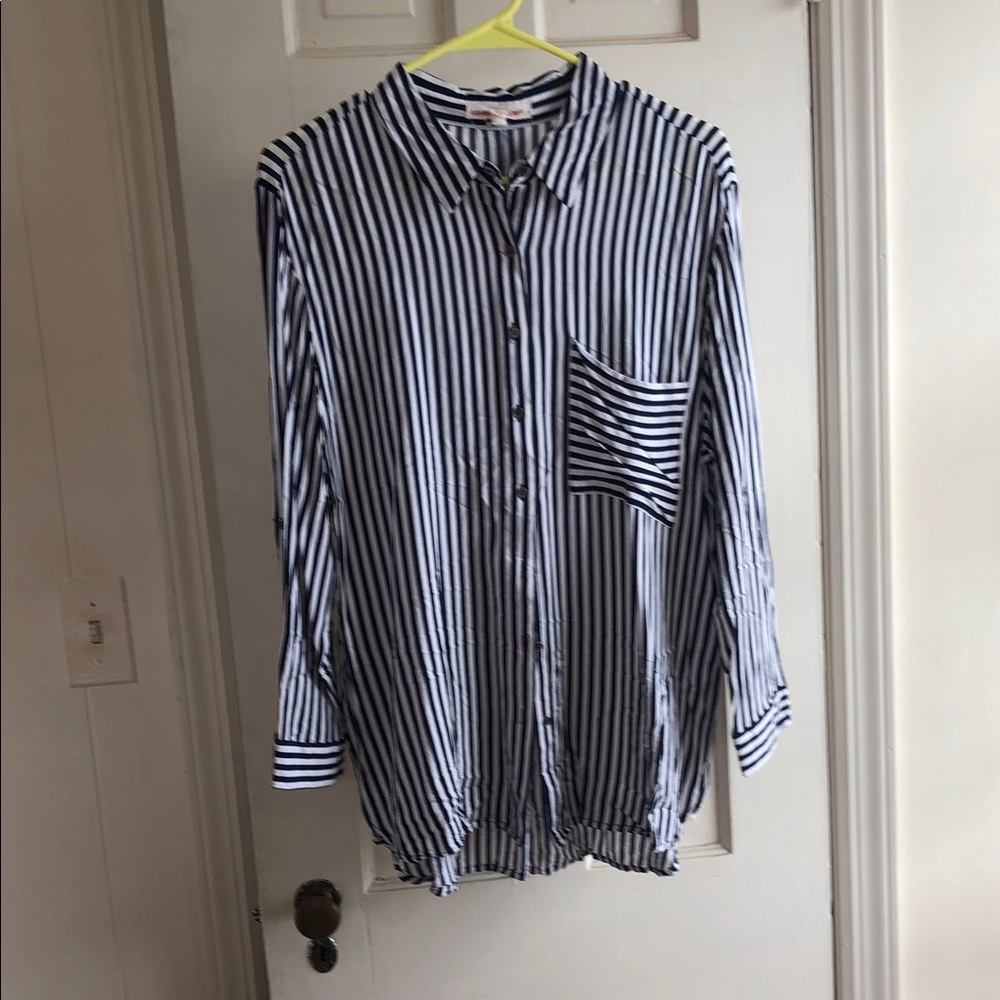 grand & greene Blue and White Vertical Stripe Button-Up Blouse